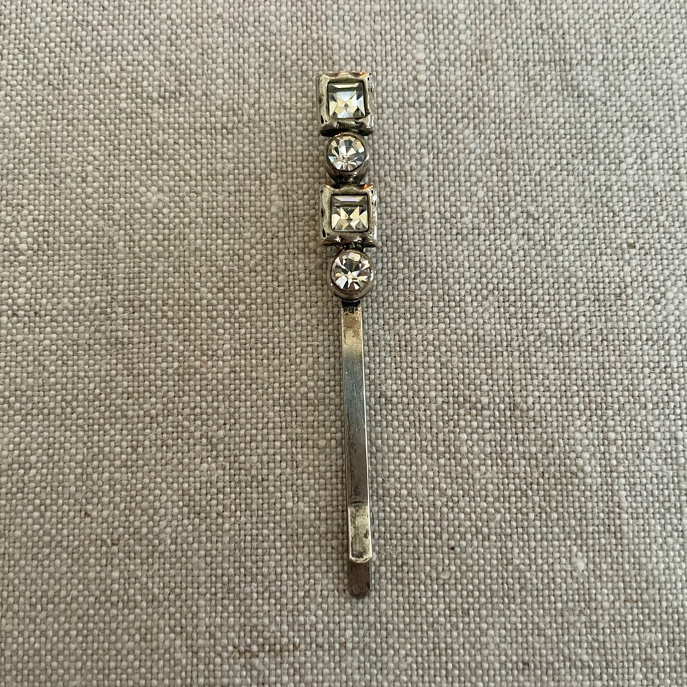 Vintage Arts & Crafts Style Silver-Tone Hair Barrette with Rhinestones